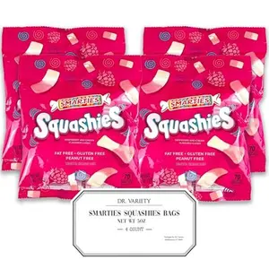 Smarties Squashies Raspberry and Cream Marshmallow Gummies (4ct) - 5oz Peg Bag of Fluffy Gummy Candy, Squishies, Peanut Free Candies, Taylor's Favorite
