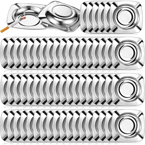 Threlaco 50 Pack Ashtray Stainless Smoke Ash Tray Smokeless Ashtray Holder Indoor Metal Ash Tray Tabletop Stainless Steel Square Round Corner Tray for Home Patio Outdoor