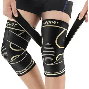 2 Pack Copper Knee Braces with Strap, Knee Compression Sleeve for Knee Pain Relief, Arthritis, ACL, Meniscus Tear, Support for Running, Weightlifting, Working(L)