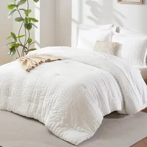 Juego de edredón tamaño Queen de 7 piezas de sirsaca blanca, juego de edredón Queen con sábanas, juego de ropa de cama suave de lujo con edredón alternativo de plumón, sábanas, fundas de