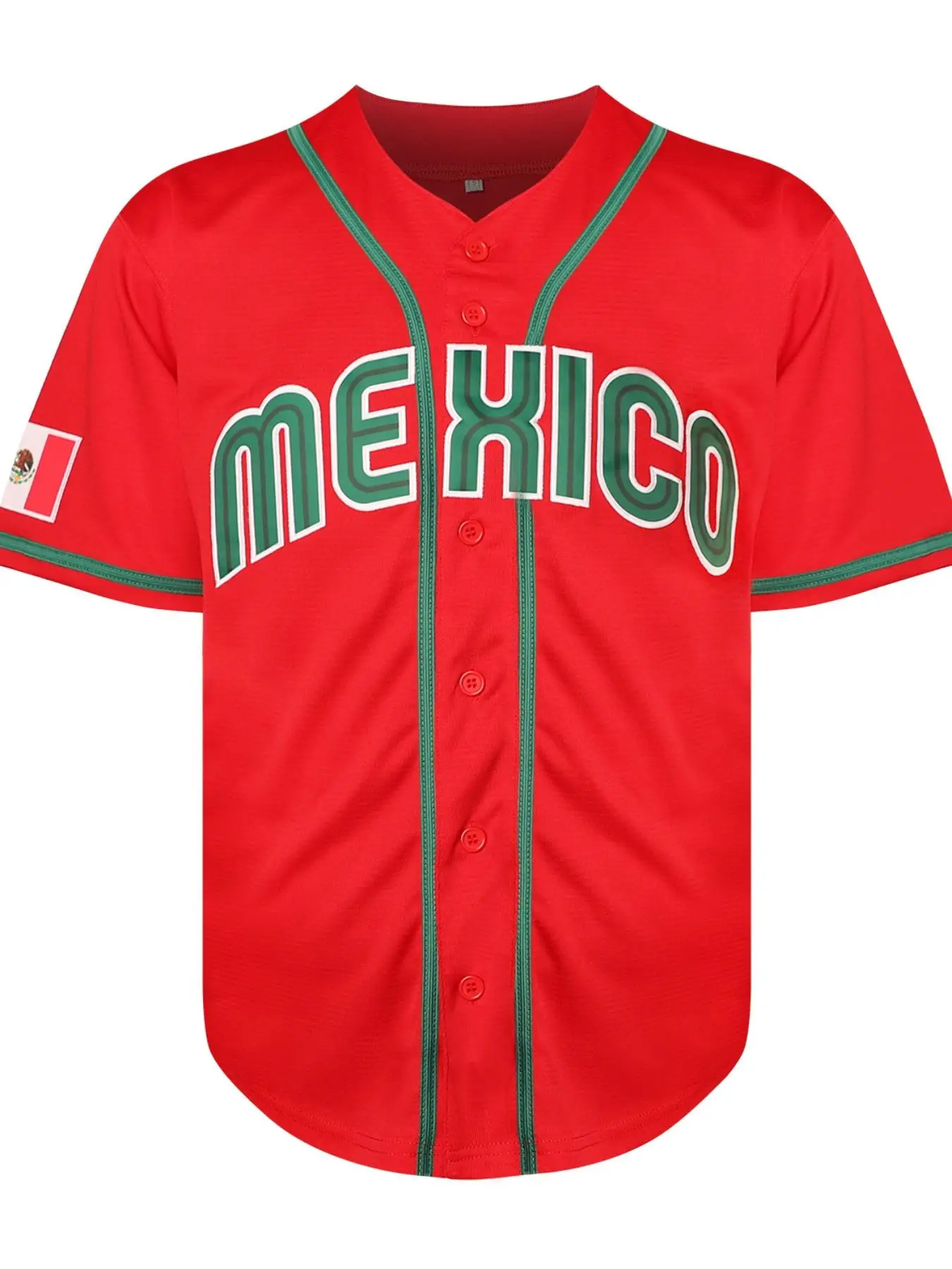Men's "Mexico" & Number "7" Print Button Front Baseball Jersey, Loose Casual Short Sleeve Baseball Top, Men Sports Tops, Fashion Back To School Sport