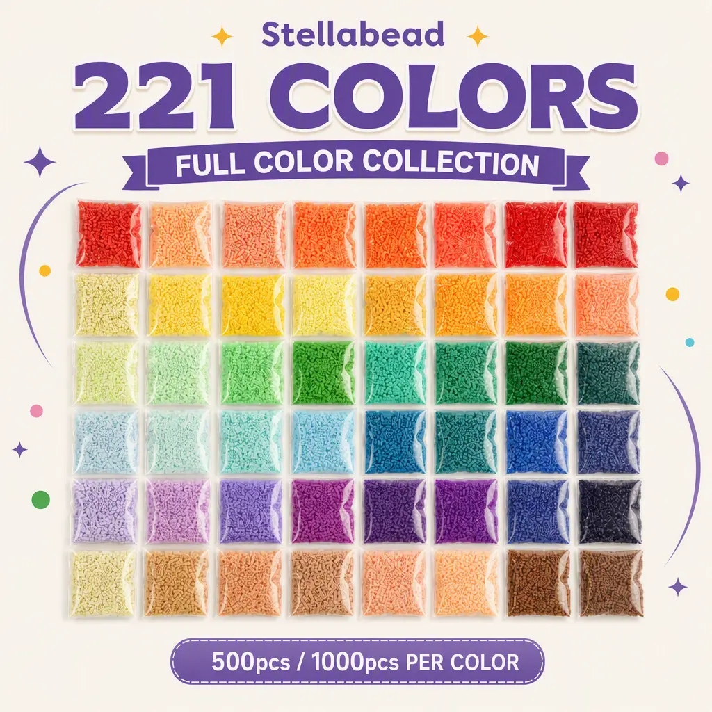Stellabead basic color series fuse beads replenishment kit, full-color series. Each color offers 500/1000 beads for selection.