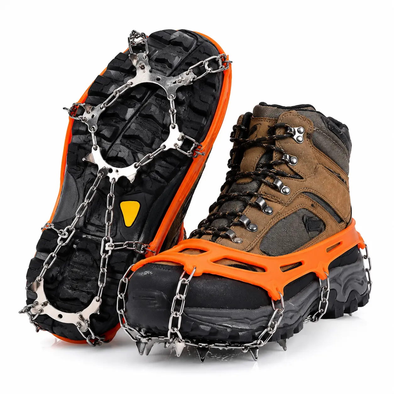 Non-slip Stainless Steel Ground Grip Crampons,Portable,Ice,Cleats,for,Winter,Sports,Adjustable Durable Rubber Straps, Anti-Slip Traction Spikes for Hiking Boots
