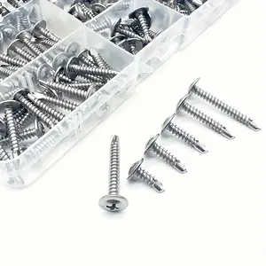 #8 Modified Truss Head Sheet Metal Screws Assortment Kit, Multipurpose High Strength 410 Stainless Steel Self Tapping Screws for Metal Plastic & Wood, 1/2" To 2" Self Drilling Screws