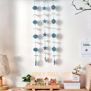 3D Wooden Starfish Scallop Fish Pendant, Mediterranean Blue Tone, Home Wall Decor, Theme Party Decoration, Summer Festival Gift, Hanging