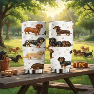 1pc 20oz Stainless Steel Tumbler, Dachshund Dog Illustration Design, with Lid And Straw, Keep Hot 12H/Ice Drinks 24H, Insulated Vacuum Cup Great for Home Office and Daily Use, Unique Gift for Women and Dog Lovers