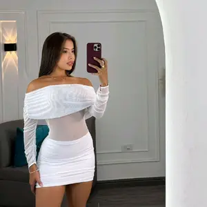 Vestido Blanco Off-Shoulder Long Sleeve Bodycon Dress for Women