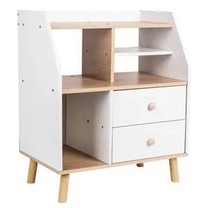 Wooden Bedroom Bedside Cabinet with 2 Drawers Simple Bedside Storage Locker Nordic Bedside Storage Cabinet for Living Room Office