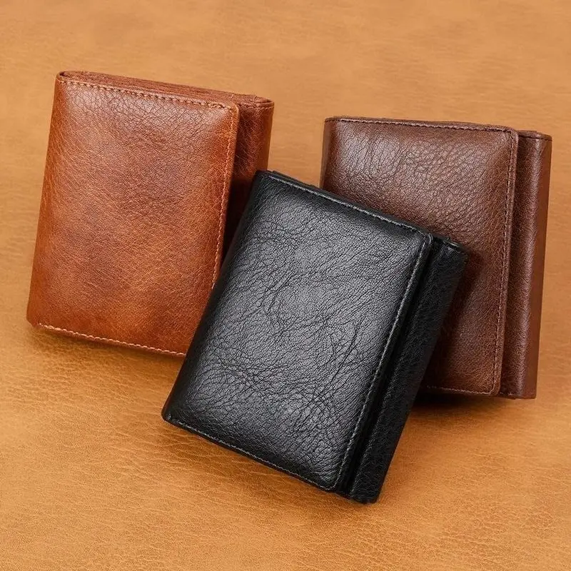 Genuine Leather Trifold Wallet for Men & Women, Slim Business Design with RFID Protection & 2 ID Windows for Work & Sports, Business Fashion Wallet, Wallets