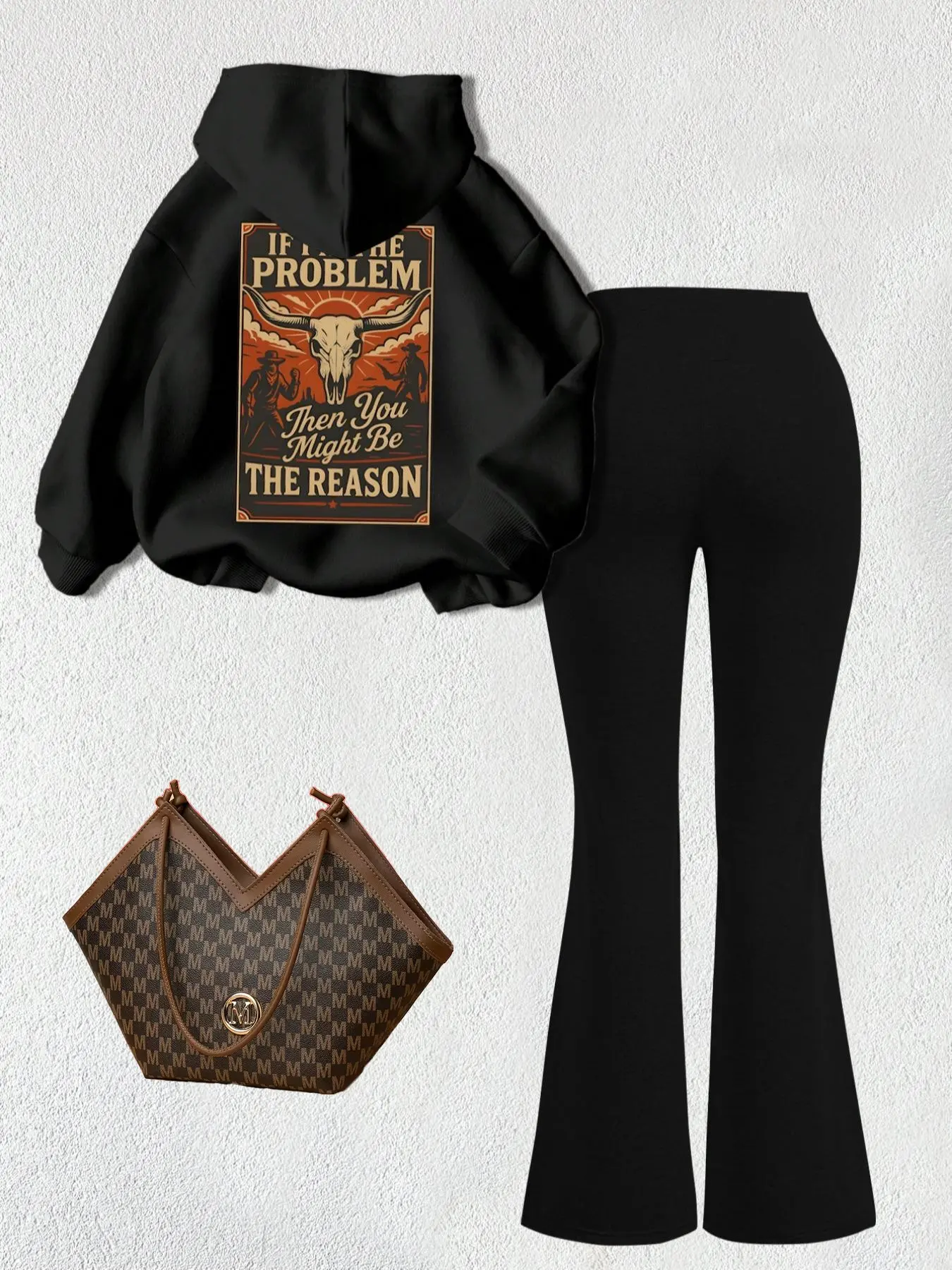 Women's Teen Girls 2-Piece Set Warm Sweatshirt + Slim Comfort Bell Bottom Pants, Letter Print, Kangaroo Pocket, Daily Wear