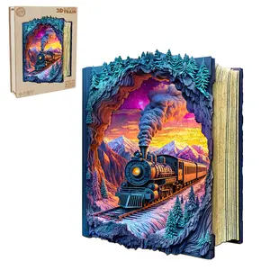 3D Aurora Train Wooden Jigsaw Puzzle for Adults and Kids Unique Shape Animal Wood Puzzles Challenging Puzzle, Family Game Creative Gifts，Laser-Cut Durable HDF Wood Puzzle Fun