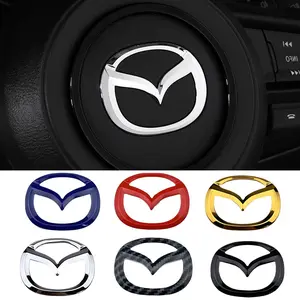 Mazda Steering Wheel Emblem Sticker for Axela Atenza CX-5 CX-30 ABS Material Red Blue Black Carbon Fiber Gold Silver Car Decoration Accessory