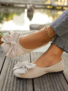 New Sweet Style Bow Flat Shoes, Slip-On Soft Sole Women's Casual Spring & Fall Footwear, Versatile Fairy Look
