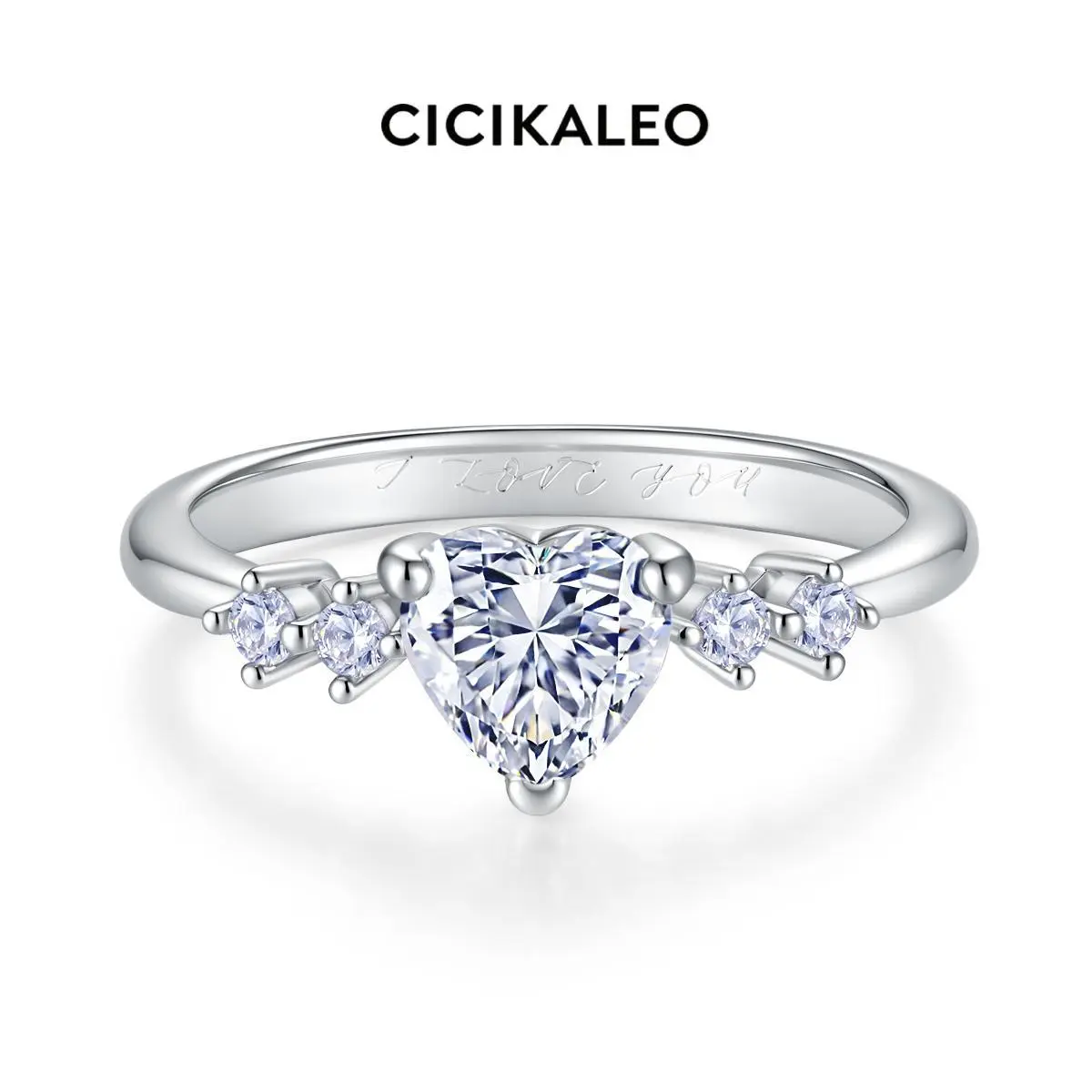 CICIKALEO 0.8CT Heart Cut Solid 925 Sterling Silve Moissanite Rings for Women Inside Engraved 18K White Gold Plated Lab-Created Engagement Wedding Promise Gift for Her #Summervibes Promiserings