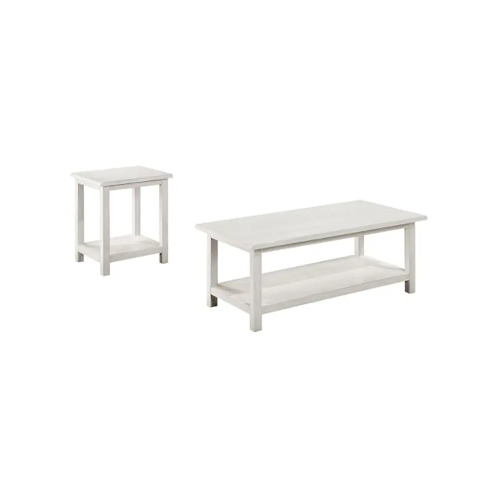 Payne Casual 2-Piece Indoor Furniture Set - Distressed White Rustic Pine Wood Rectangular Coffee Table & Square End Table, Warm, Practical, Timeworn Feel for Adults, Practicality