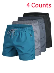 Men's Casual Gym Shorts 4-Pack, Quick-Dry Breathable Fabric, Breathable Fitness Shorts, Comfortable Polyester Blend, Slight Stretch Design for Sports and Leisure