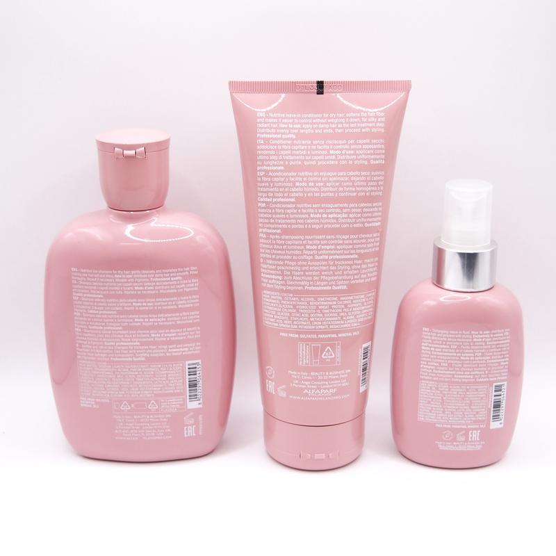 Alfaparf Semi Di Lino Moisture Nutritive Trio - Shampoo 250ml, Conditioner 250ml, Detangling Fluid 125ml - Hydrate & Nourish Dry Hair