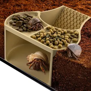 Hermit Crab Habitat Shelter with Dual Food Bowls, 2-in-1 Cave Shelter & Feeding Dish, Textured Climbing Ramp & Viewing Window, Hermit Crab Accessories for Habitat & Tank Setup (Sand)