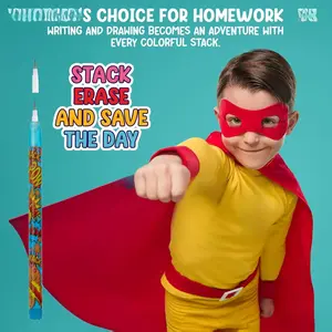 Playbees Superhero Pop Pencils - 24 Pack - Multipoint Pencil Marvel Birthday Party Stackable Pre-Sharpened Classroom Writing Tools for Students, Teachers, Girls, Boys