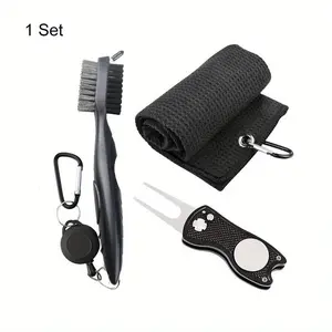 Professional Golf Cleaning Tool Set, 3 Counts/set Golf Towel & Club Groove Cleaner Brush & Foldable Divot Repair Tool, 3 in 1 Golf Cleaning Tool Set, Golf Accessories