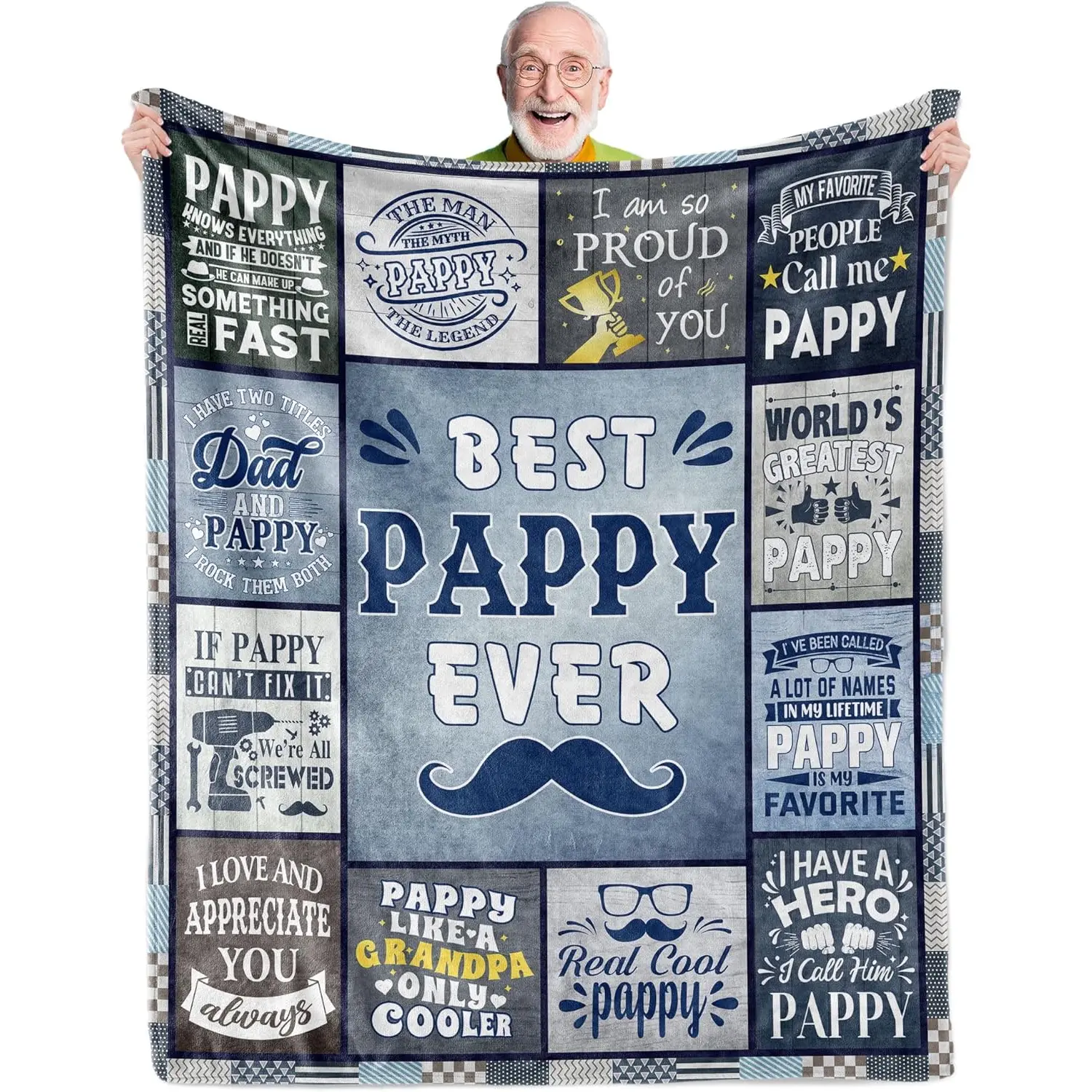 Best Pappy Ever Blanket, Pappy Gifts Grandkids, Best Birthday Father's Day for Pappy, Soft Warm Cozy Plush Throw Blankets, Printed on One Side with a Plain White Back, Halloween Thanksgiving Christmas Gift