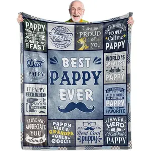 Pappy Blanket 60"X50", Pappy Gifts Grandkids, Best Birthday Father's Day for Pappy, Soft Warm Cozy Plush Throw Blankets, Printed on One Side with a Plain White Back, Halloween Thanksgiving Christmas Gift
