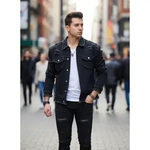 Retro men's denim jacket, men's jacket, outdoor casual fashion denim top Retro men's denim jacket, heavy retro washed worn-out streetwear, men's jacket, outdoor casual fashion denim top Black denim jacket