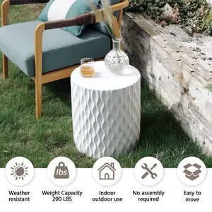 NAGA BAHNA Side Table, 14.5" Concrete Decorative Garden Stool, Small Accent Table for Indoor & Outdoor Use, Narrow Patio Table, Stone Plant Stand