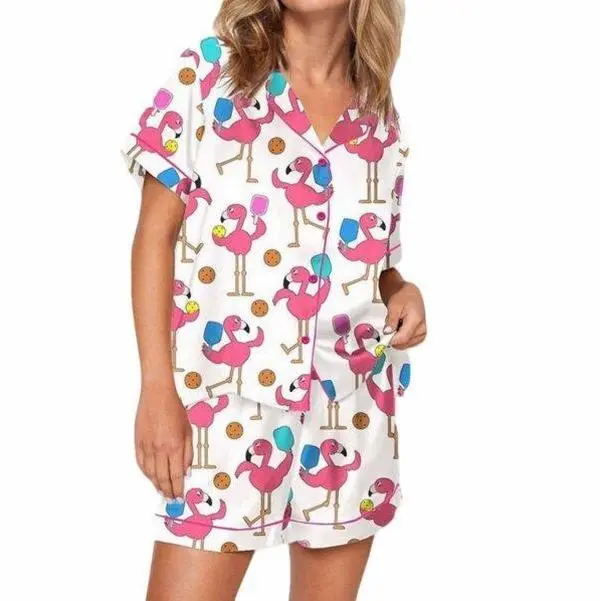 Funny Flamingo Pickleball Satin Pajama Set