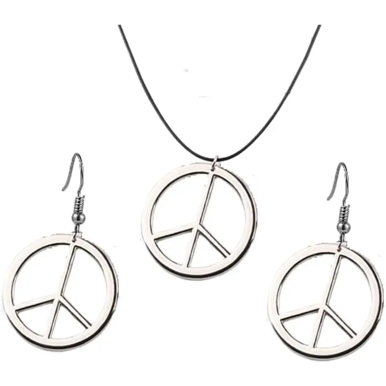 Peace Sign Pendant Necklace Earrings  Set 60s 70s Love Peace Symbol Sign Earrings Necklace for women