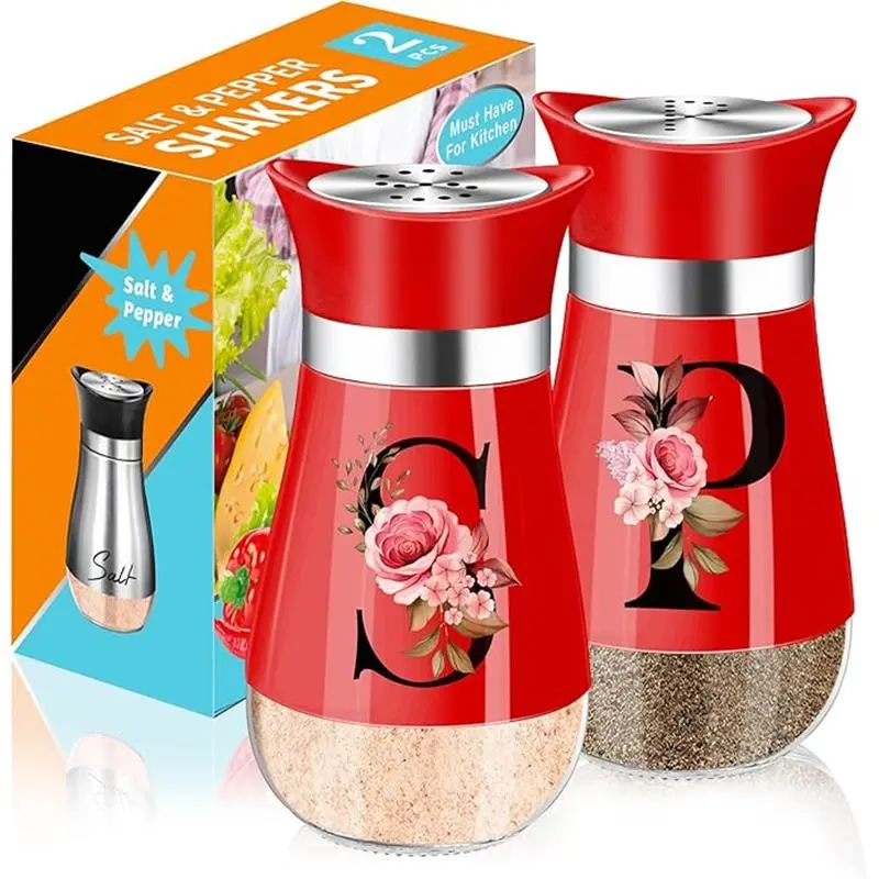 4 oz Refillable Design Glass Bottom Salt Pepper Shaker with Stainless Steel Lid for Kitchen Cooking Table