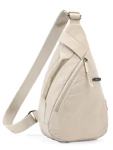 Unisex Sporty Beige Color Minimalist Sling Bag, Fashionable Casual Versatile Zipper Chest Bag for Daily Life, Trendy All-match Sling Bag for Women & Men, Zipper Bum Bag