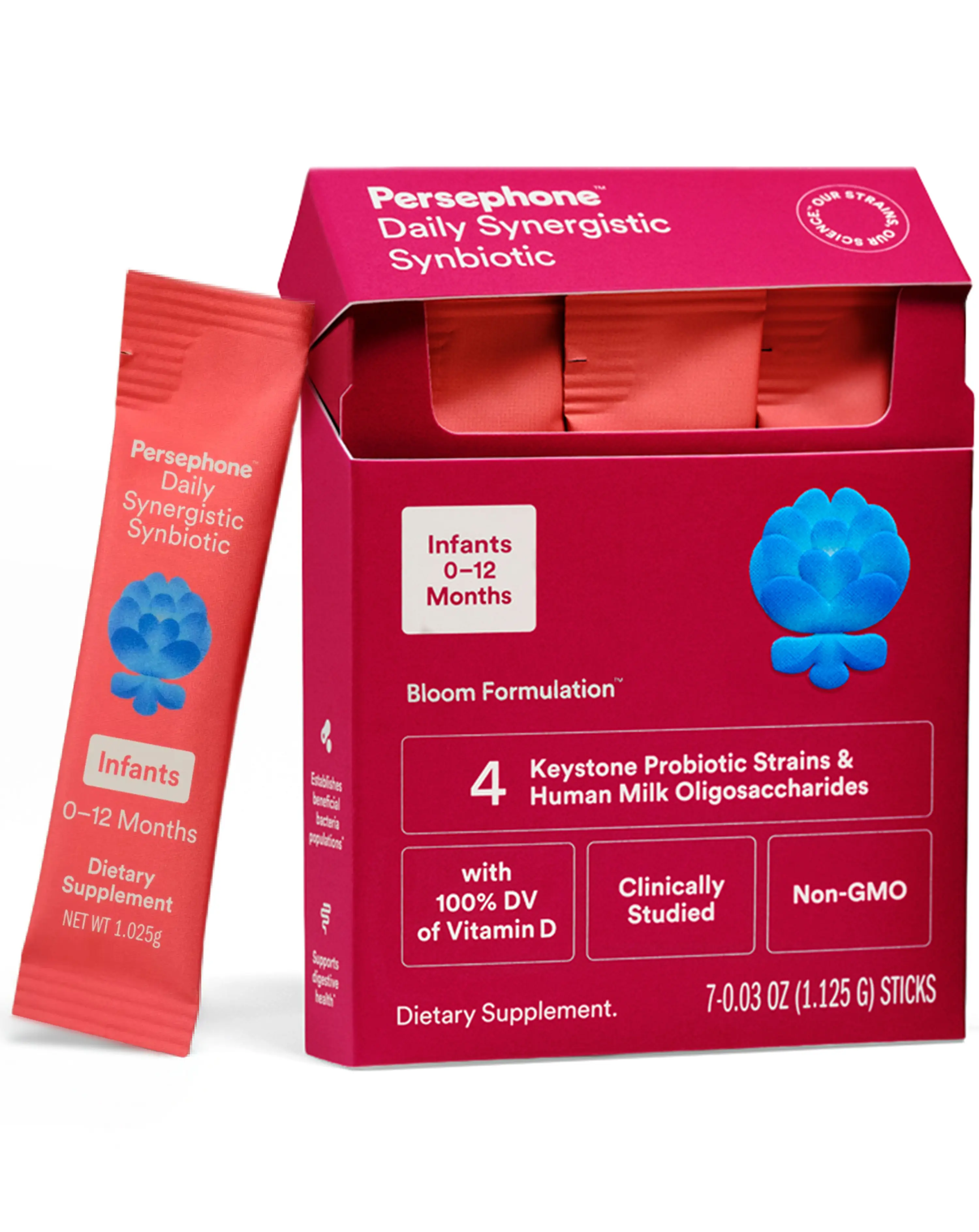 Persephone Probiotic and Prebiotic Vitamin D Powder – Infants 0-12 Months – Synbiotic– Digestive & Immune Health, Eases Digestive Discomfort of Colic & Gas – Clean Label Project, Unflavored, 7 Pack