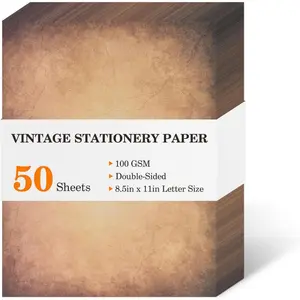 50 Sheets Vintage Scrapbook Paper 8.5 x 11,Old Looking Antique Aged Printer Paper,Letter Size Double-Sided Stationary Writing Paper for Printing & Writing Letters,Stationery Paper