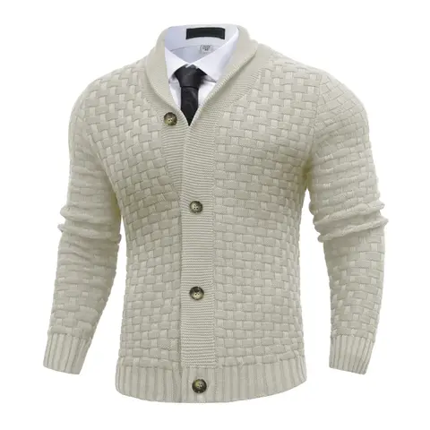 Zaitun Menswear Long Sleeve Cardigan - Bold Patterned Plaid, Large Collar, Button Closure, Polyester Warm Casual Mens Clothing Top, Versatile Fit for Cardigan Weather, Layer with Jeans/Chinos, High-End Basics Upgrade