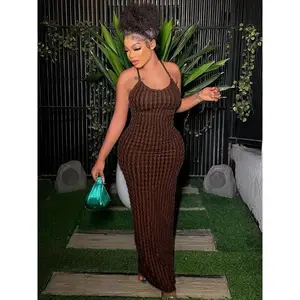 Women's Solid Criss Cross Backless Frill Trim Cami Dress, Bodycon Maxi Dress for Party Club Dating Wear, Dresses for Women, Summer Dresses