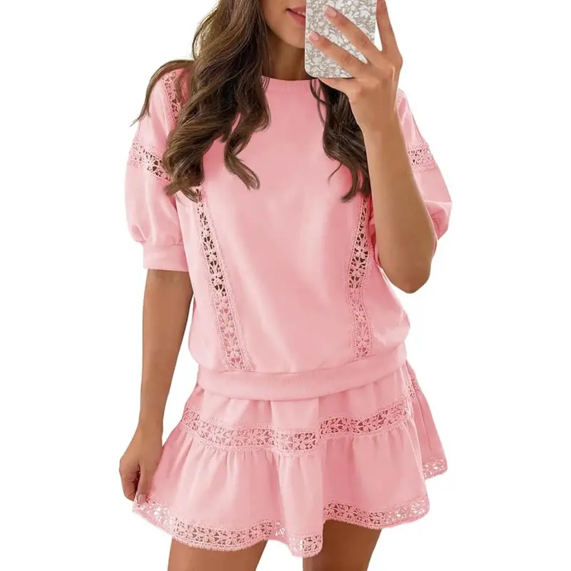 bcbgeneration pink lace dress BCBGMAXAZRIA Cailean Short Sleeve Lace Dress – Runway Catalog main image 0