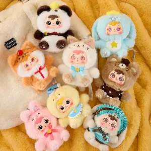 Samuel Cute Character Theater Plush Blind Box, Kawaii Animal Doll Keychain, 6 Regular + 2 Hidden Styles, 360° Rotatable Eyes, Collectible Toy Gift (1 Random Box)