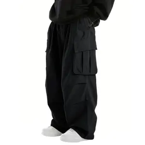 Men's Baggy Cargo Pants Elastic Waist Drawstring Parachute Casual Joggers Hiking With Pockets