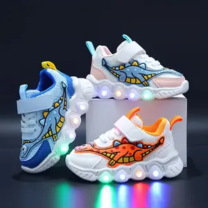 Kidss Cartoon Dinosaur Light-Up Sneakers, Breathable Mesh Fabric, PVC Sole, EVA Insole, Low Top Round Toe, with Glitter & Splicing Design, for Boys & Girls, All-Season Casual Sports Shoes, Ages 1-6, Running Sneakers for Youngsters |           cart.
