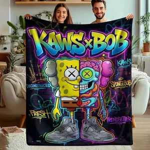 Cool Spongebob Flannel Blanket, High Density Wear-Resistant Fabric, Washable Anti-Pilling, Soft Skin-Friendly, Perfect for Sleep and Travel