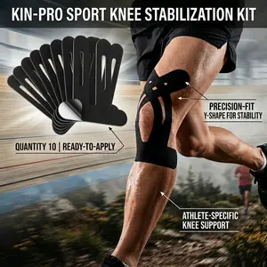 Precut Kinesiology Tape for Knees, 10 Pcs - Knee Support & Stability, Knee Pain Relief Athletic Tape - Waterproof & Elastic, Breathable Hypoallergenic Latex-Free Tape, Black Training Basketball