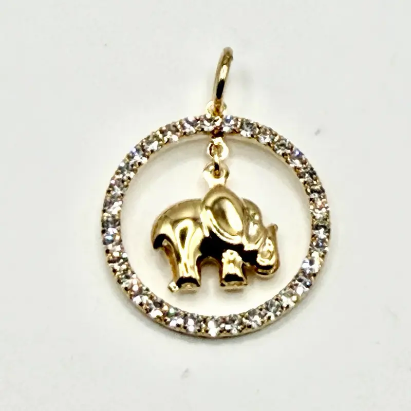 Elephant charm Yellow gold filled dangle Elephant Cz Charm oro laminado elefante