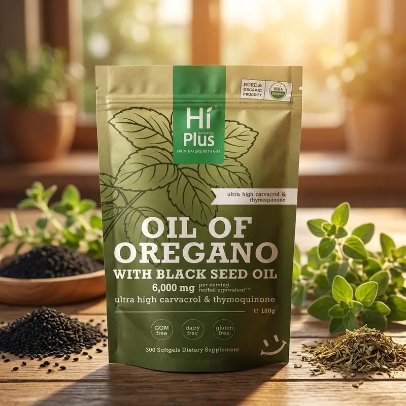 HiPlus Oregano Oil with Black Seed Oil Softgels - Maximum Strength Natural Dietary Supplement, High Carvacrol, Non-GMO, GMO-Free, Gluten-Free, Plant-Based, Immune Support, Antioxidant Boost, Fitness Aid, 300 Count Healthcare Vitamin