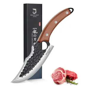 DRAGON RIOT Viking Knives for Meat Cutting, Forged Japanese Style Knife for Cooking - High Carbon and Full Tang - Must Have Knife for Kitchen and Outdoor Gift Idea for Men (Without Sheath)