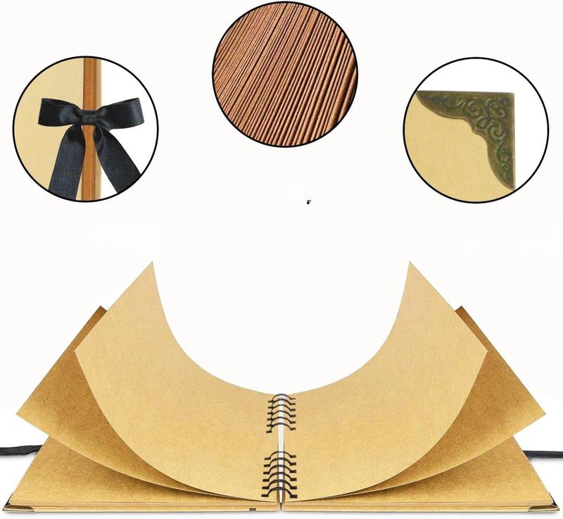 Scrapbook Album, 8 x 8 Inch Scrap book, 60 Brown Blank Pages Scrapbooks, Hardcover Photo Album Scrapbook, Kraft Paper Memory Book, Traveling, Birthday & Holiday Gifts.