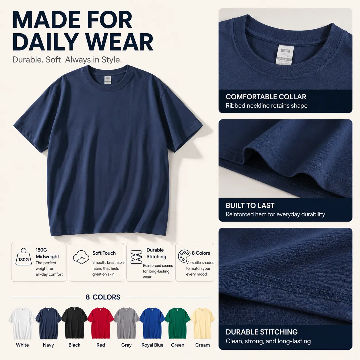 Men's 3-Pack T-Shirt Set, 180G Midweight 100% Cotton Simple Crew Neck Tops, Breathable Regular Fit Solid Menswear Fabric Casual Tees for Everyday Wear,back to school,back to school shopping, Classic Men's 3-Pack T-Shirt Set, 180G Midweight 100% Cotton Simple Crew Neck Tops, Breathable Regular Fit Solid Menswear Fabric Casual Tees for Everyday Wear,back to school,back to school shopping, Classic