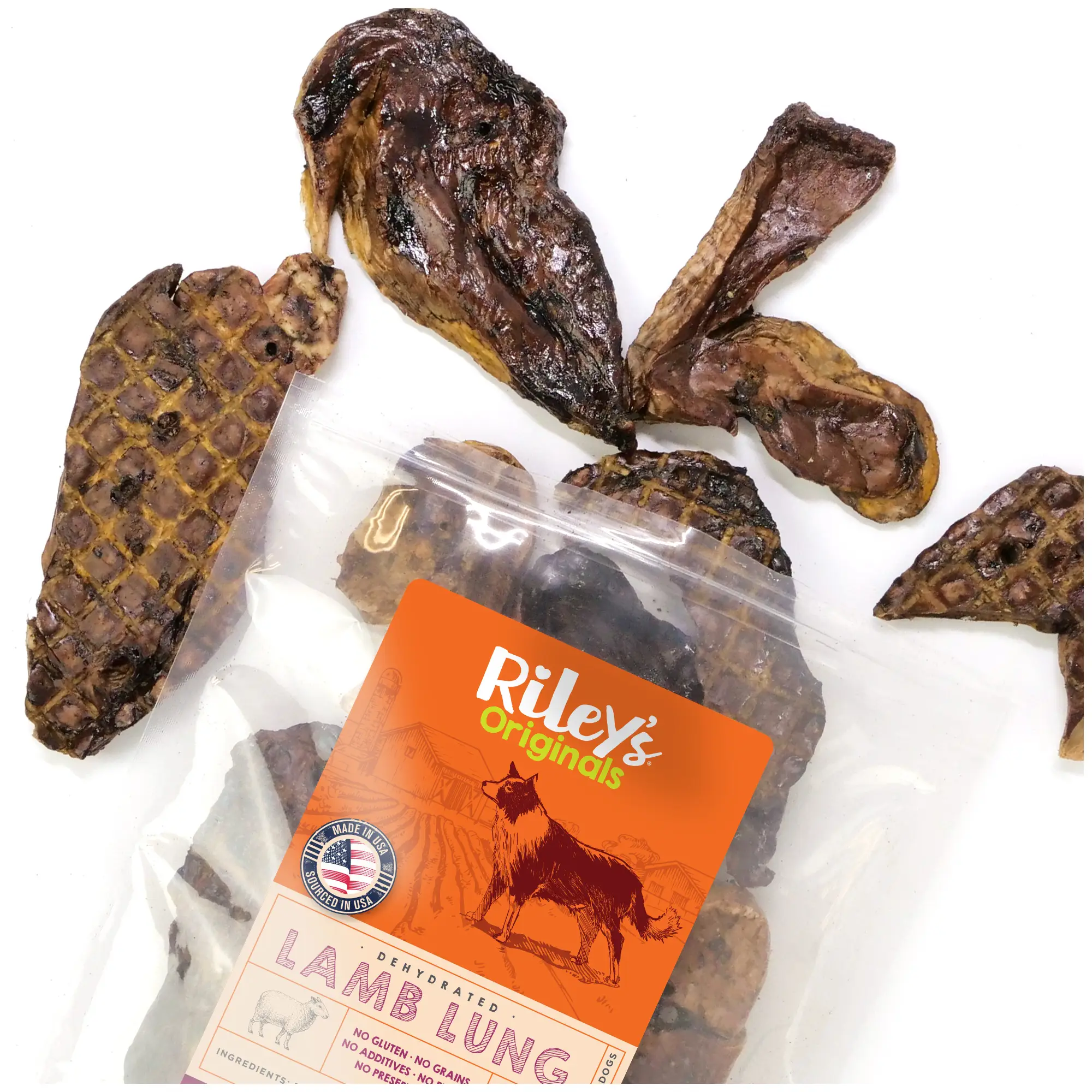 Riley's Premium Dehydrated Lamb Lung Dog Treats - Made in USA - Air Dried Crunchy & Delicious - 6 oz