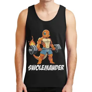 Swolemander Gym Tank Top, Fire Type Workout Shirt, Anime Fitness Tank, Unisex Jersey Training Tank, Muscle Building Anime Gym Apparel