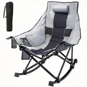 PNKKODW Oversized Rocking Camping Rocking Chair,Folding Fully Padded Outdoor Lawn Chair with Side Pocket, Portable Outdoor Rocker with Heating Function, Perfect for All-season Camping Used（no battery）